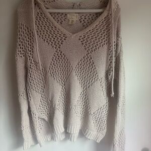 Nicole Miller Artelier Crochet Open Knit Pullover Hoodie Diamond Pattern M